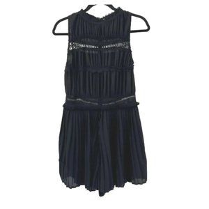 Gianni Bini Black Pleated Sleeveless Fringe Romper Jumpsuit 1-Pc Outfit SIZE M